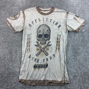 Y2K Affliction Shirt Mens M White Cotton Skull Live Fast Biker Y2K Grunge